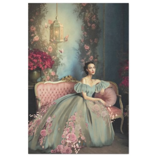 Elegant Lady sitting Shabby Chic  Floral Art Tissue Paper