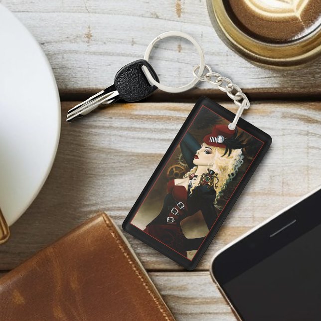 Elegant Lady Steampunk Victorian Red Clockwork  Keychain (Creator Uploaded)