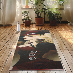 Elegant Lady Steampunk Victorian Red Clockwork Yoga Mat