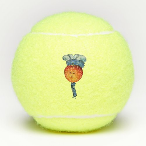 Elegant Lady With Apple Head Blue Dress Fancy Hat Tennis Balls