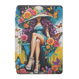Elegant Lady with Big Hat, Roses & Butterflies iPad Mini Cover