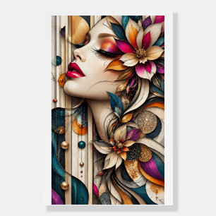 Elegant Lady with Mosaic Flower Headdress Foam Board
