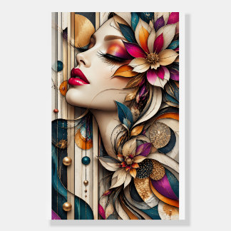 Elegant Lady with Mosaic Flower Headdress Foam Board