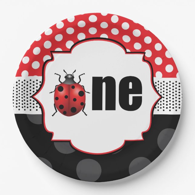 Elegant Ladybug First Birthday Paper Plates (Front)