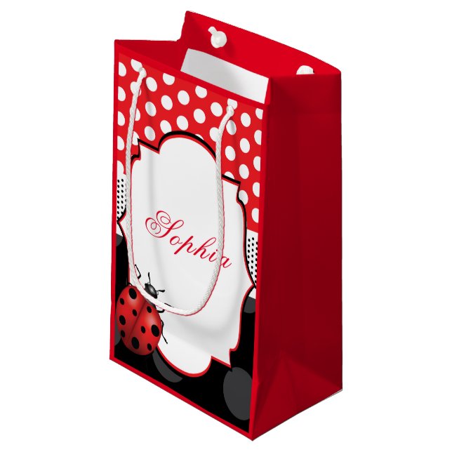 Elegant Ladybug Personalized Small Gift Bag (Front Angled)