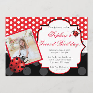 Elegant Ladybug Polka dot Birthday Invitation