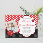 Elegant Ladybug Polka dot Birthday Invitation (Standing Front)
