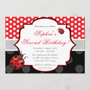 Elegant Ladybug Polka dot Birthday Invitation