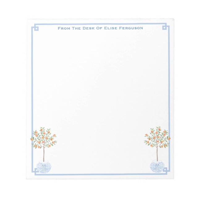 Elegant Lady's Chinoiserie Orange Tree Desk Notepad (Front)