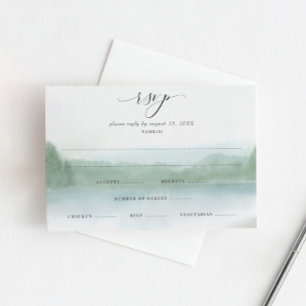 Elegant Lake and Trees Soft Watercolor Wedding RS RSVP Card