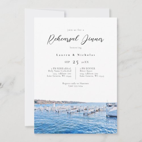 Elegant Lake Geneva Wisconsin Rehearsal Dinner Invitation