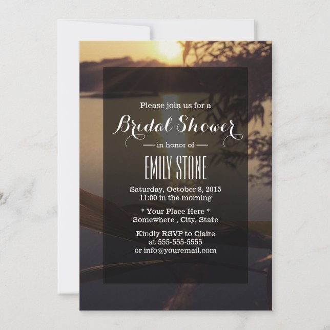 Elegant Lake Sunset Bridal Shower Invitations (Front)