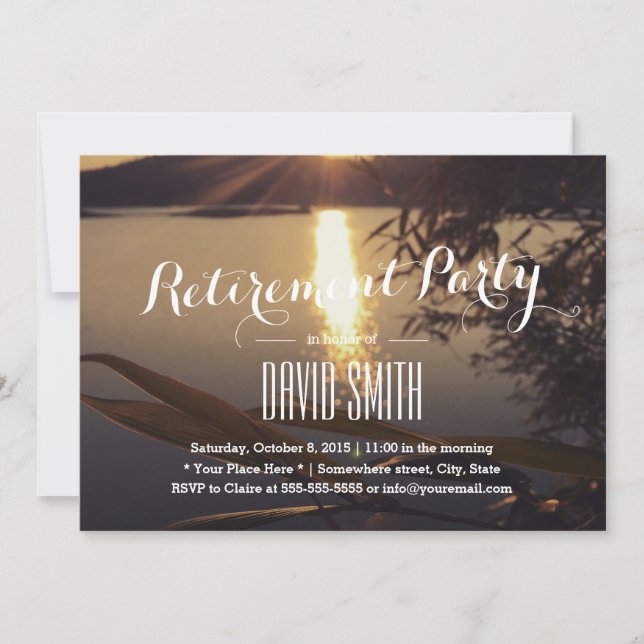 Elegant Lake Sunset Retirement Party Invitation (Front)