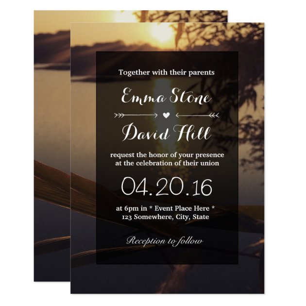 Elegant Lake Sunset Wedding Invitation