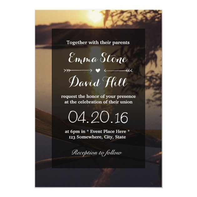 Elegant Lake Sunset Wedding Invitation