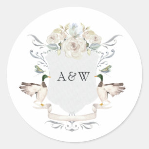 Elegant Lake Wedding Mallard Crest Monogram Classic Round Sticker
