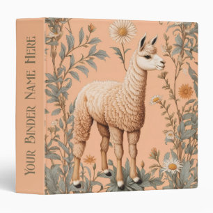 Elegant Lama and Daisy Flowers On Peach 3 Ring Binder
