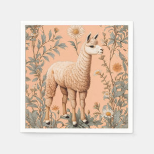 Elegant Lama and Daisy Flowers On Peach Napkins