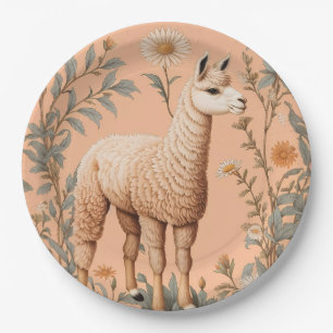 Elegant Lama and Daisy Flowers On Peach Paper Plates