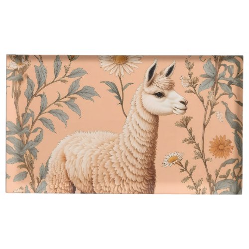 Elegant Lama and Daisy Flowers On Peach Place Card Holder