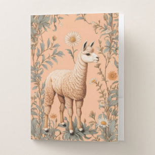 Elegant Lama and Daisy Flowers On Peach Pocket Folder