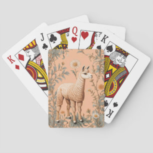Elegant Lama and Daisy Flowers On Peach Poker Cards