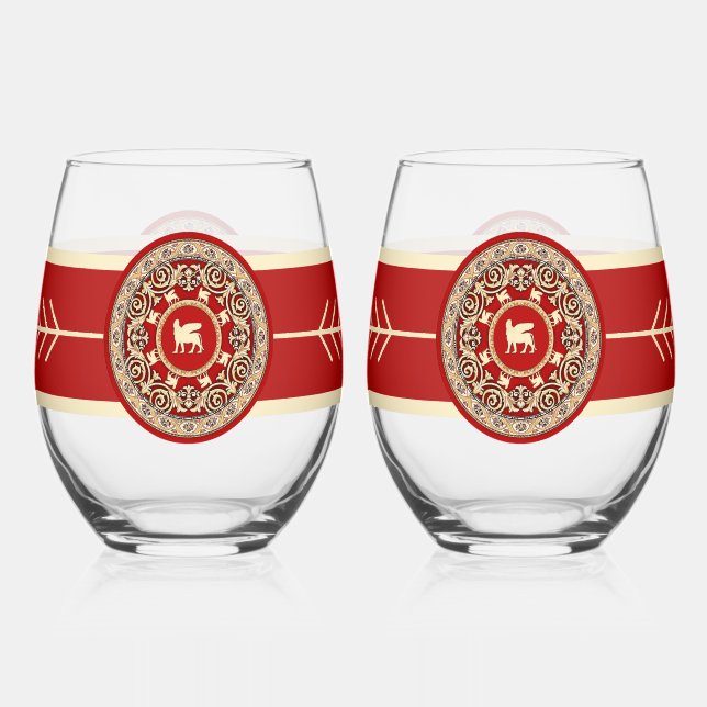 Elegant Lamassu Drinkware Set Stemless Wine Glass (Front)