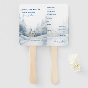Elegant Landscape Snowy Winter Wedding Program Hand Fan