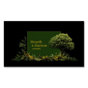 Elegant Landscape Tree Black Gold Frame Botanical Business Card Magnet