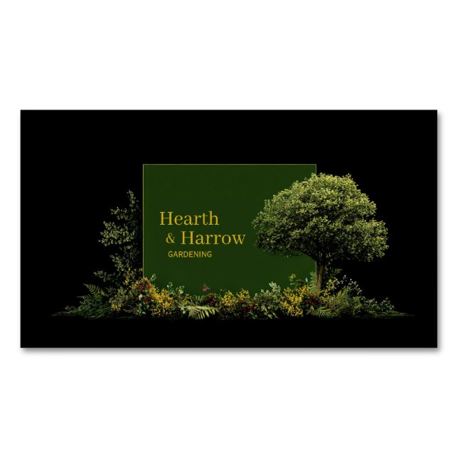 Elegant Landscape Tree Black Gold Frame Botanical Business Card Magnet (Front)