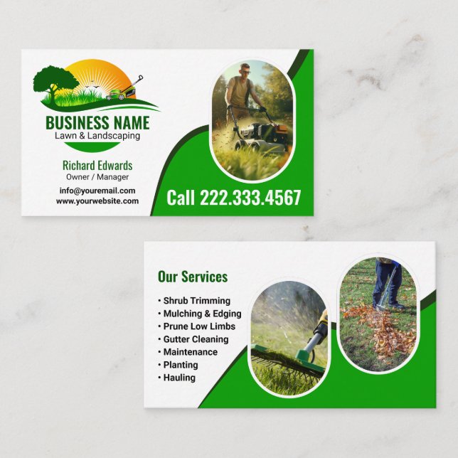 Elegant Landscaping Gardening Services Business Card (Front/Back)