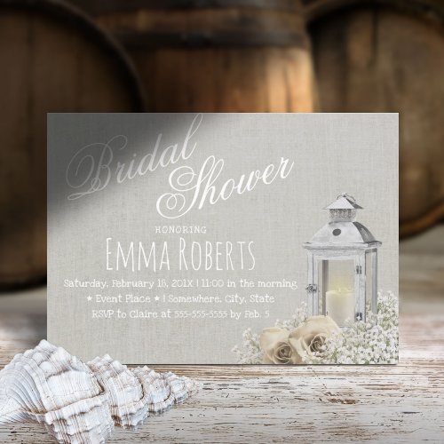 Elegant Lantern  Ivoy Rose Floral Bridal Shower Invitation