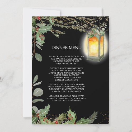 Elegant Lantern Winter Black Christmas Dinner Invitation