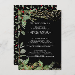 Elegant Lantern Winter Black Red Holly Details Invitation