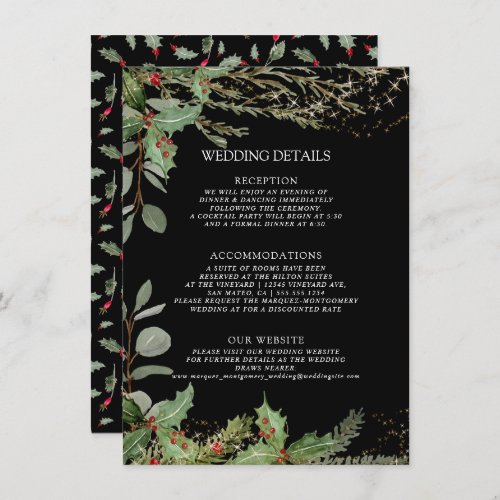 Elegant Lantern Winter Black Red Holly Details Invitation