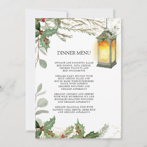 Elegant Lantern Winter Holly Christmas Dinner Invitation