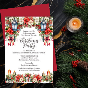 Elegant Lanterns Candles Floral Christmas Party Letterpress Photo Cards