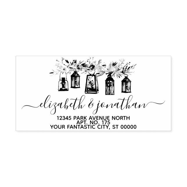 Elegant Lanterns Floral Wedding Return Address Rubber Stamp (Imprint)
