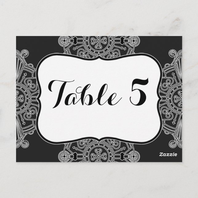 Elegant Large Black Medallion Pattern Table Number (Back)