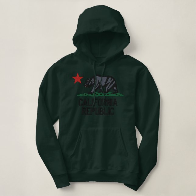 Elegant Large California Republic Embroidery Embroidered Hoodie (Design Front)