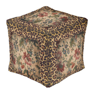 Elegant Large Cube Floor Cushion Leopard & Floral