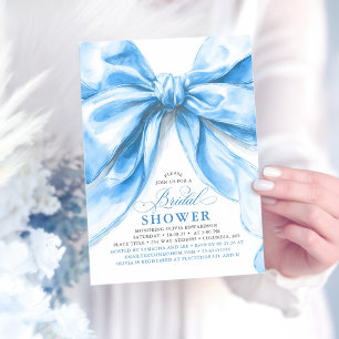Elegant Large Dusty Blue Bow Bridal Shower Invitation