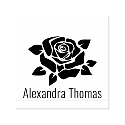 Elegant Large Floral Rose Blossom Name Monogram Self_inking Stamp