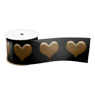 Elegant Large Heart of Gold Brushed Gold Black Satin Ribbon