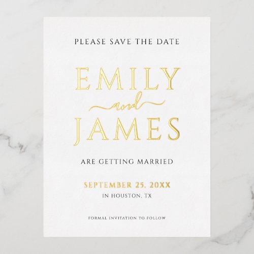 Elegant Large Names Wedding Save the Date Foil Invitation Postcard