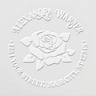 Elegant Large Rose Bloom #3 Name Return Address Embosser