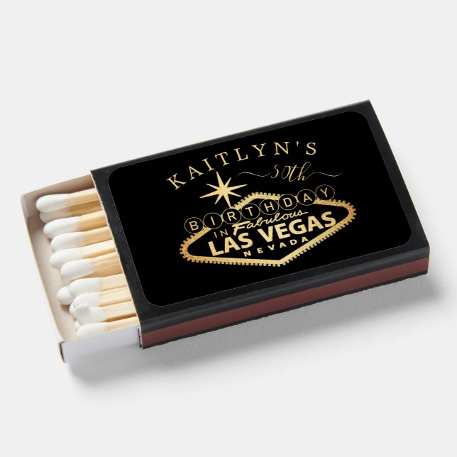 Elegant Las Vegas Birthday Party Matchboxes (Front Open)