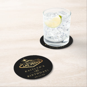 Elegant Las Vegas Birthday Party Round Paper Coaster
