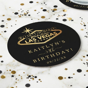 Elegant Las Vegas Birthday Party Round Paper Coaster