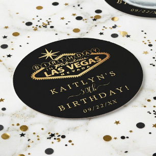Elegant Las Vegas Birthday Party Round Paper Coaster